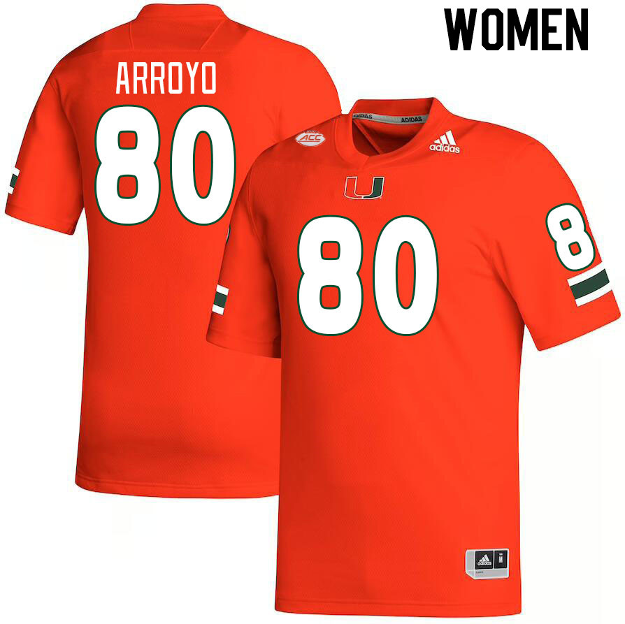 Women #80 Elijah Arroyo Miami Hurricanes College Football Jerseys Stitched-Orange - Click Image to Close